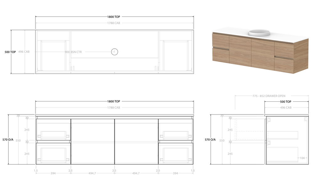 ADP Glacier Door and Drawer Twin Vanity with Solid Surface Top - Lite