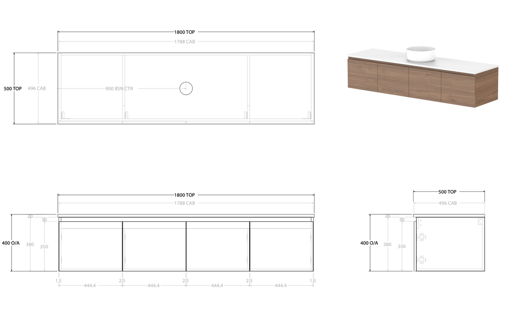 ADP Glacier Full Depth All Door Slim Wall Hung Vanity - Pro