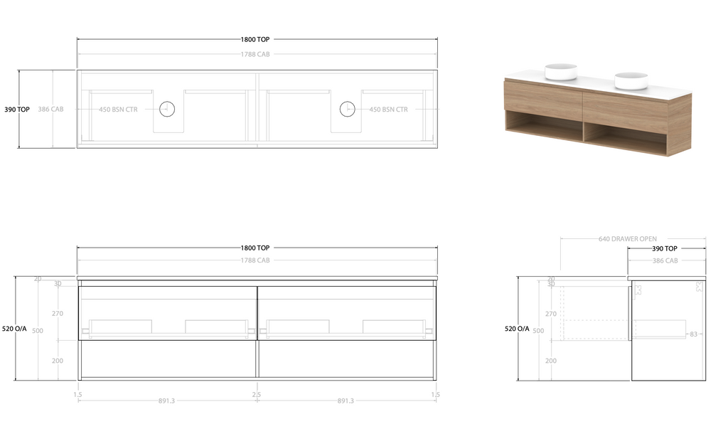 ADP Glacier Ensuite Shelf Slim Wall Hung Vanity - Lite