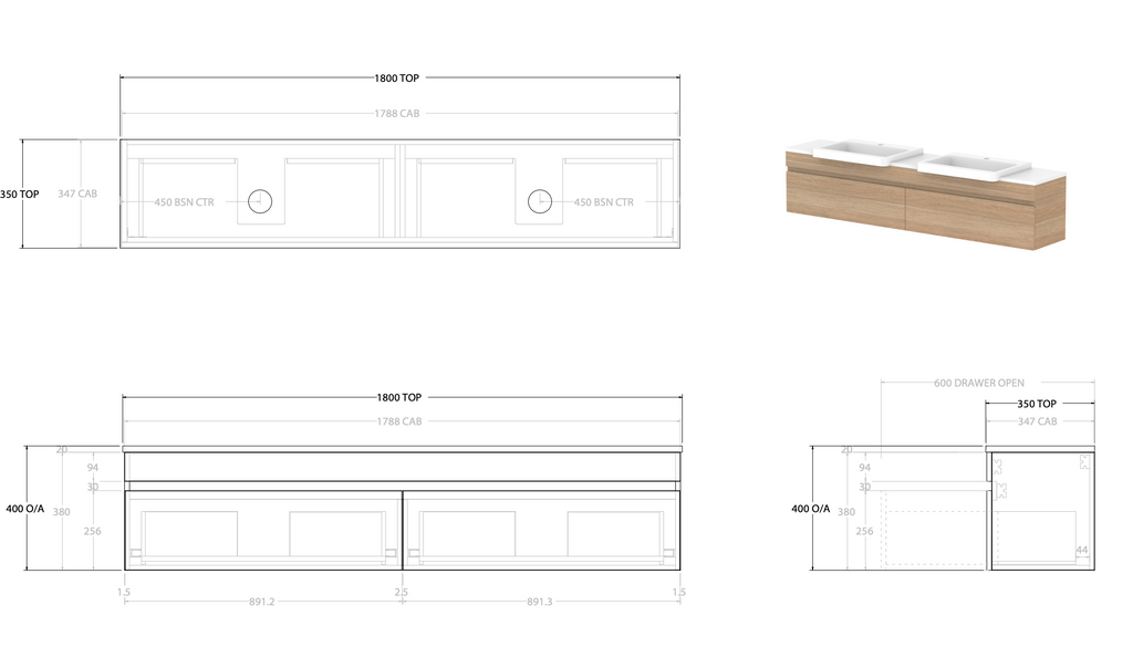 ADP Glacier Semi Recessed All Drawer Wall Hung Vanity Slim - Pro