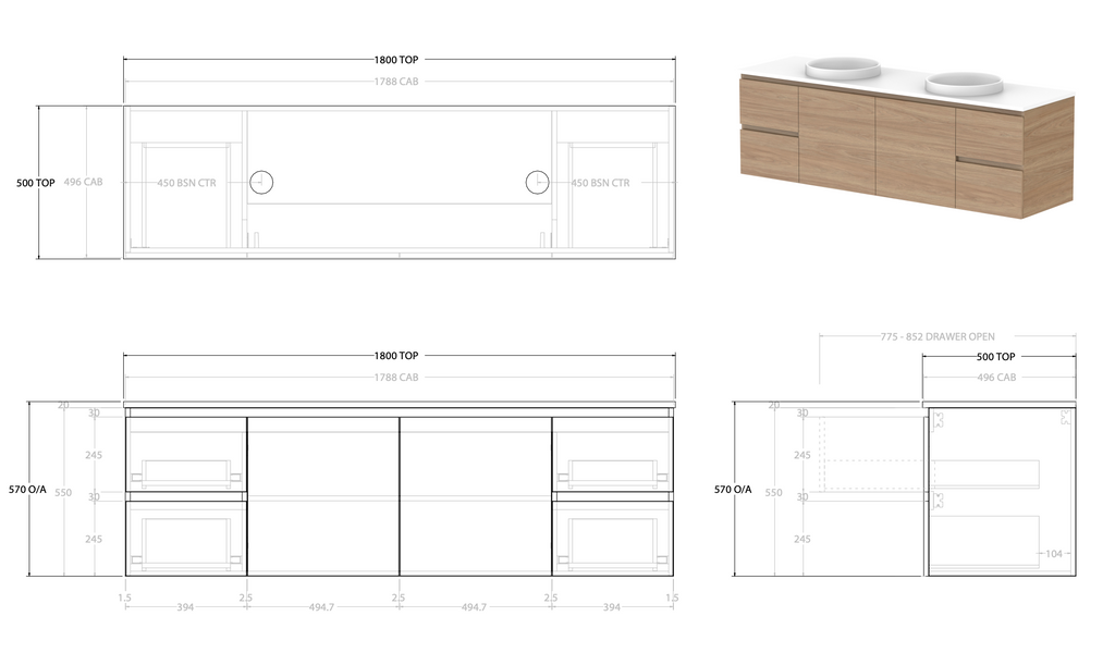 ADP Glacier Door and Drawer Twin Vanity with Solid Surface Top - Lite