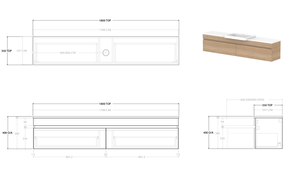 ADP Glacier Semi Recessed All Drawer Wall Hung Vanity Slim - Pro