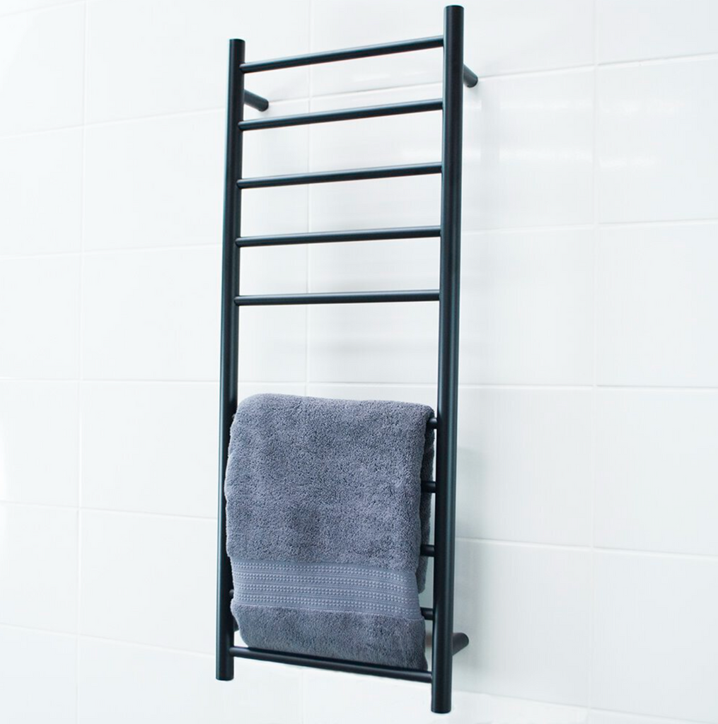 Radiant Heating Round Bars 240V Heated Towel Rails Matte Black 430 x 1100