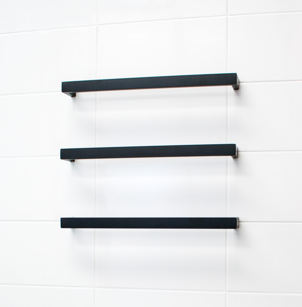 Radiant Heating Square Single Bar 12V Heated Towel Rail Matte Black 800