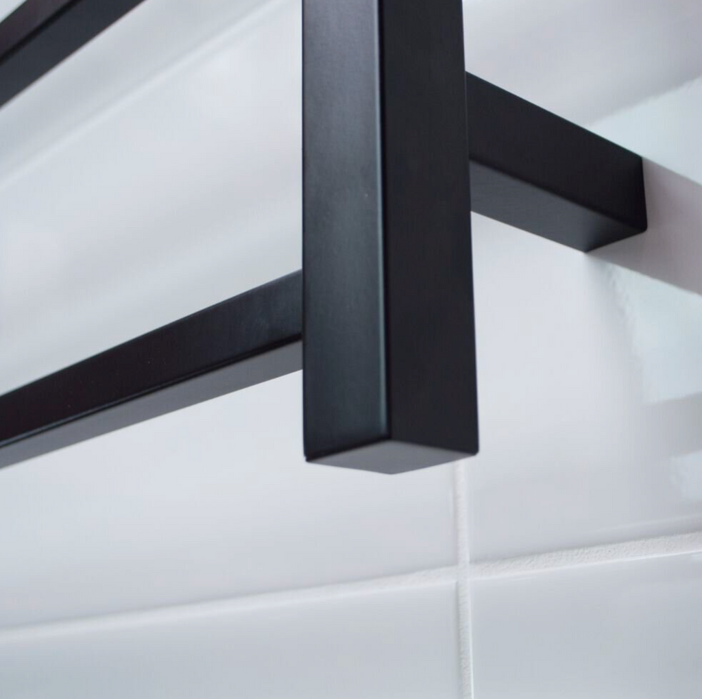 Radiant Heating Square Bars 240V Heated Towel Rails Matte Black 600 x 800