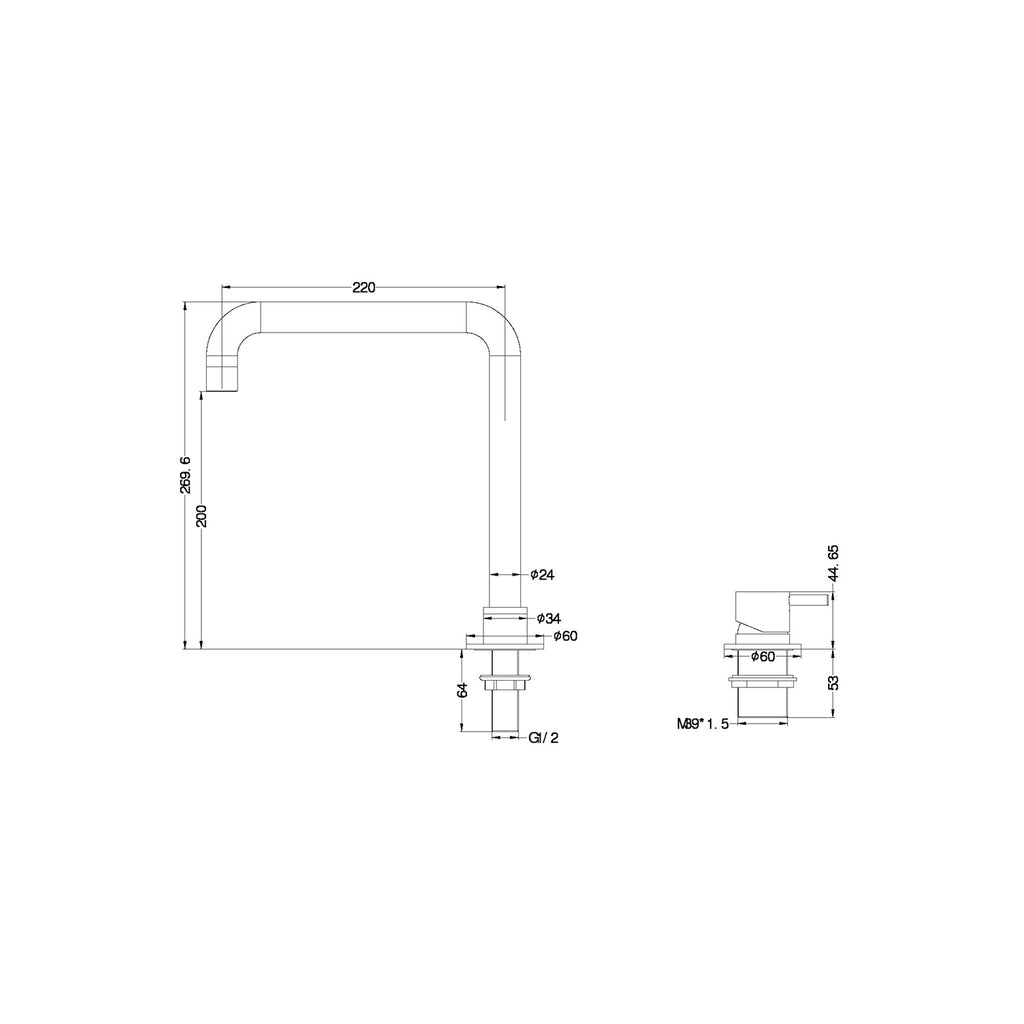 Nero Mecca Hob Basin Mixer with Square Swivel Spout - Brushed Gold - Wellsons