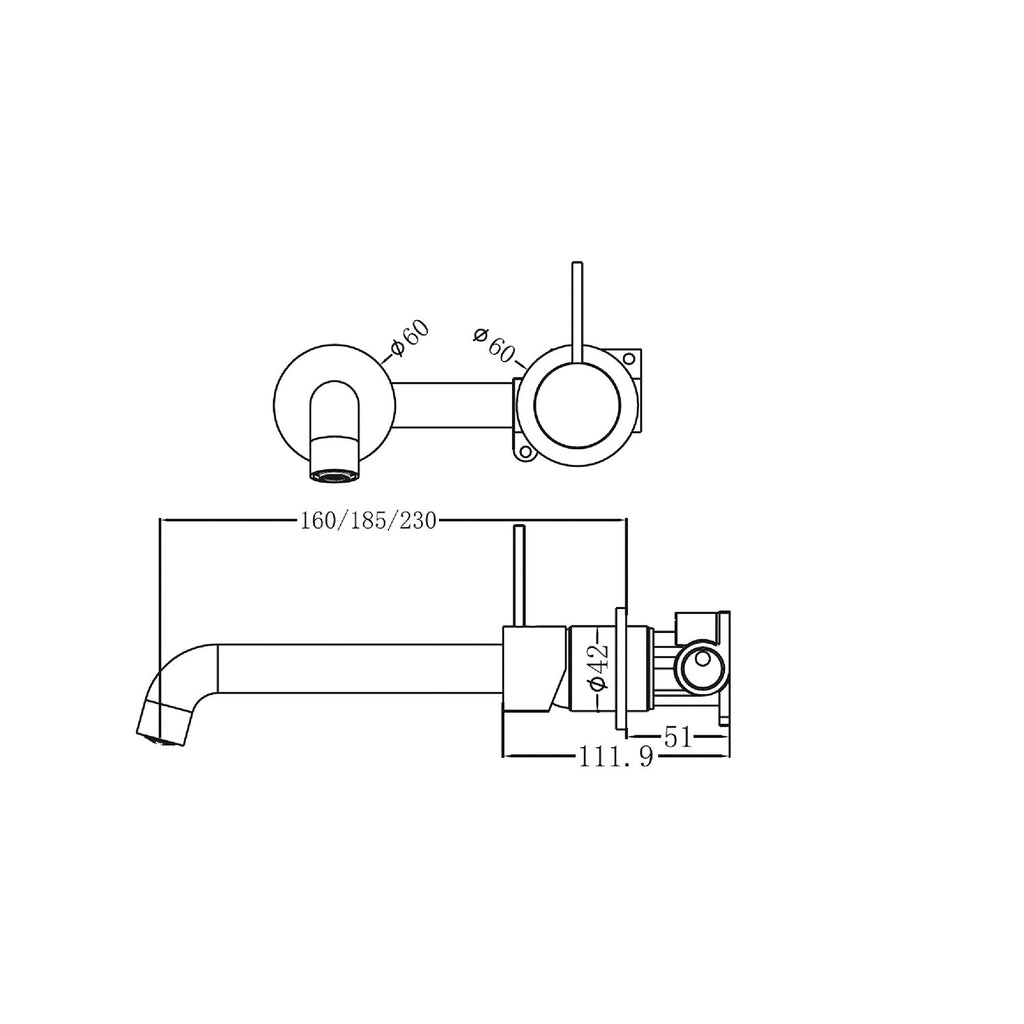 Nero Mecca Up Wall Mixer Set Basin / Bath (Separate Backplates) 160mm - Matte Black - Wellsons