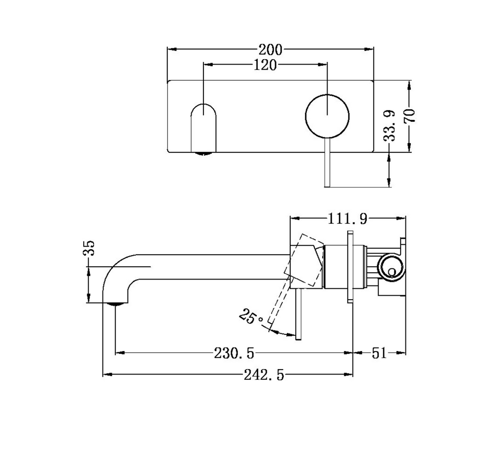 Nero Mecca Wall Mixer Set Basin / Bath - Brushed Nickel