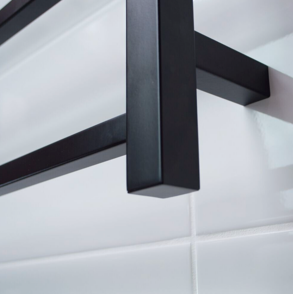 Radiant Heating Square Bars 240V Heated Towel Rails Matte Black 800 x 1000