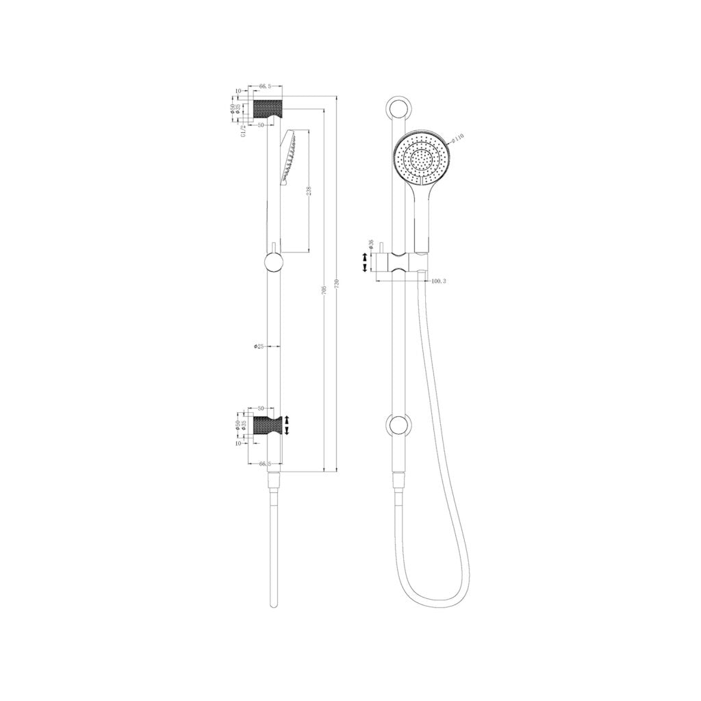 Nero Opal Rail Shower With Shower - Brushed Nickel - Wellsons