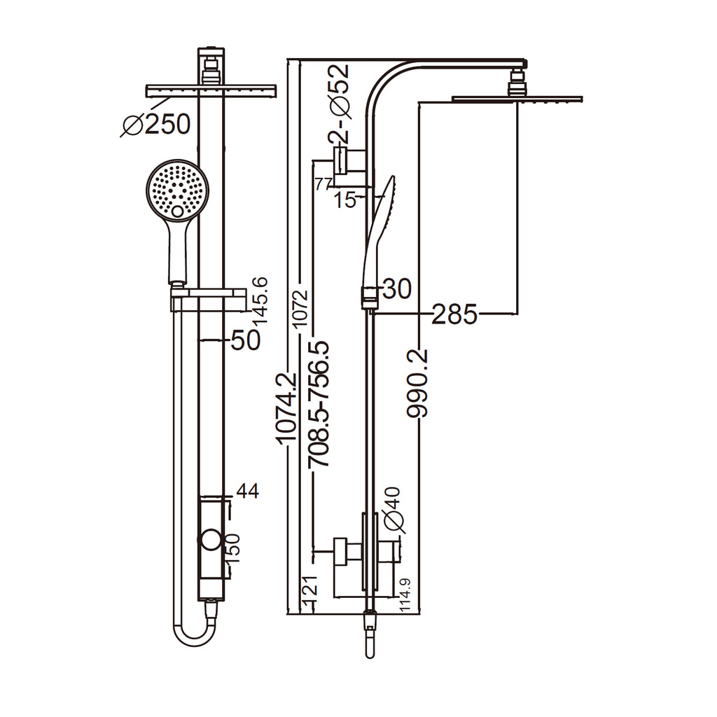 Nero Rain Round Overhead Shower and Handshower on Column Single Hose - Chrome - Wellsons
