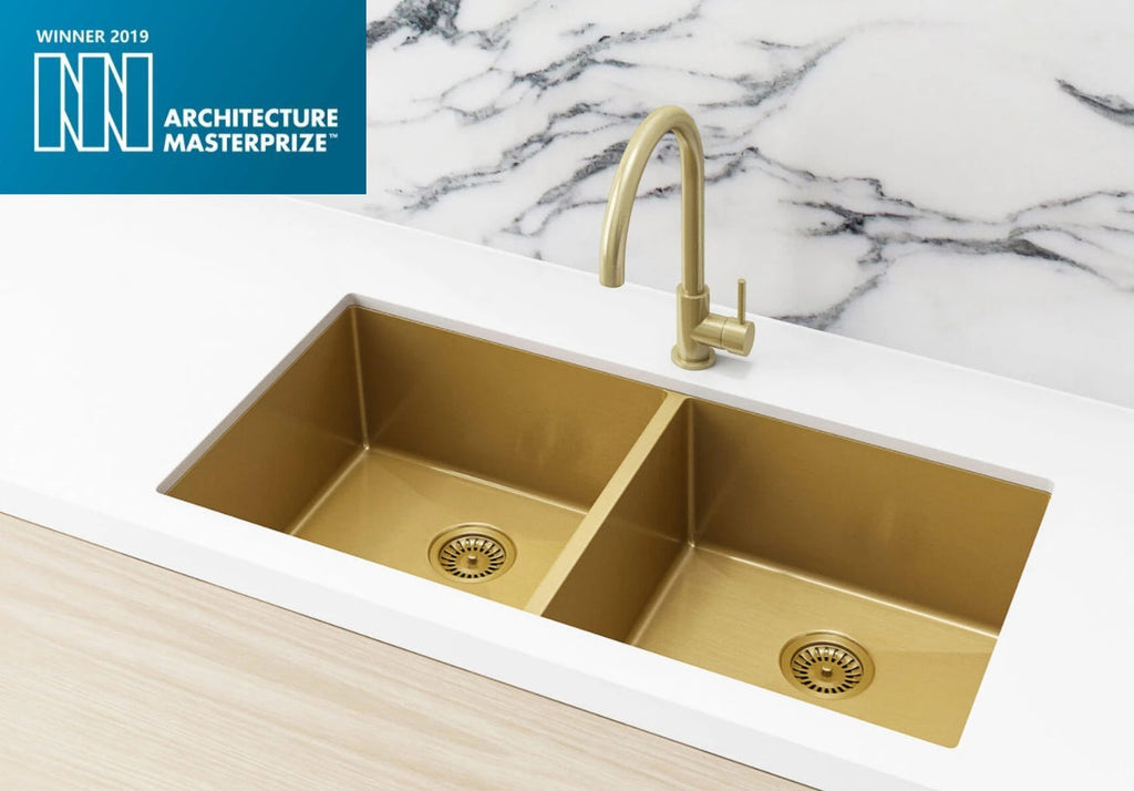 Meir Kitchen Sink Double Bowl 860 x 440 - Brushed Gold