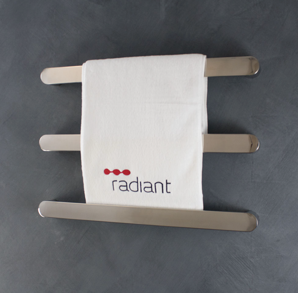 Radiant Heating Curved Single Bar 12V Heated Towel Rail Polished 800