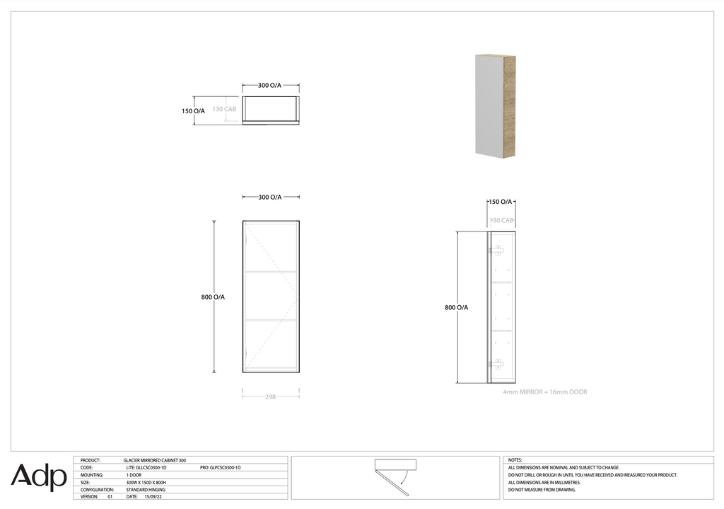 ADP Glacier Shaving Cabinet - Lite