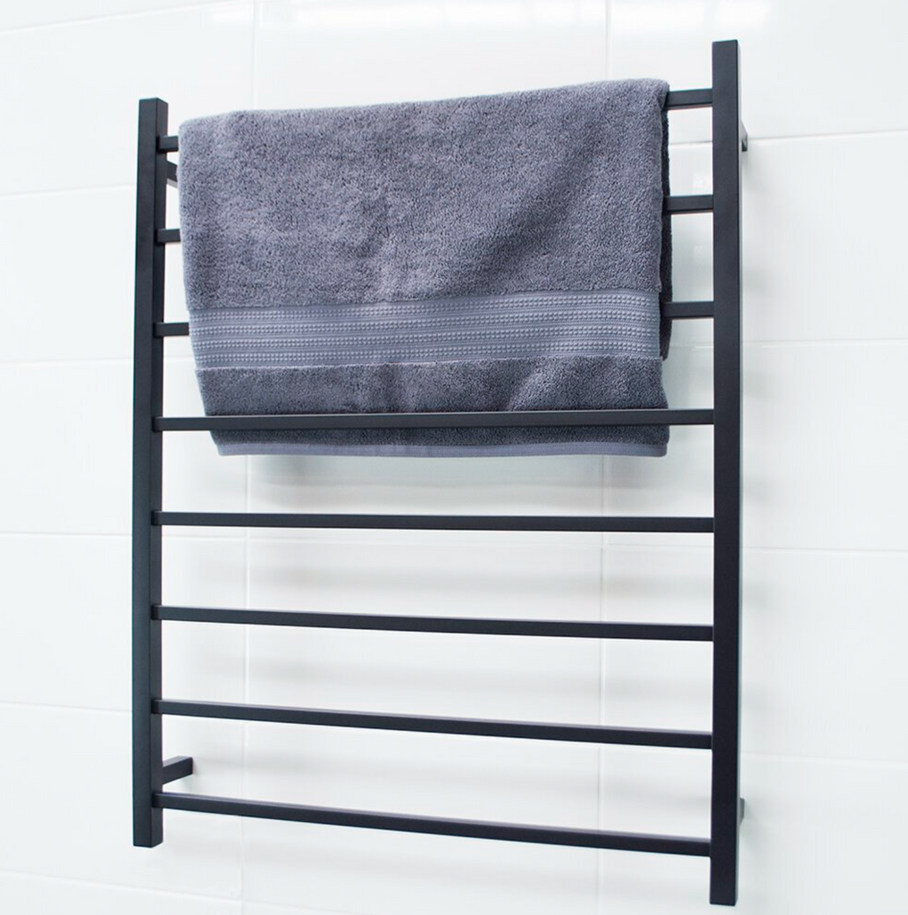 Radiant Heating Square Bars 240V Heated Towel Rails Matte Black 800 x 1000