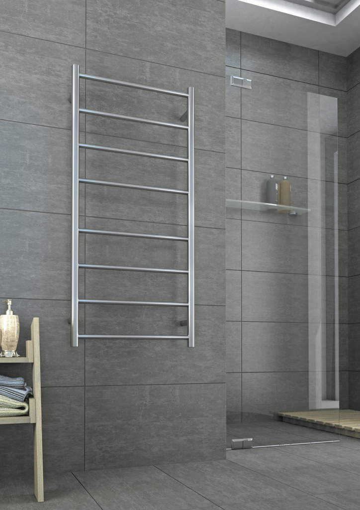 Thermogroup 8 Bar Straight Round Ladder Heated Towel Rail - Brushed Stainless
