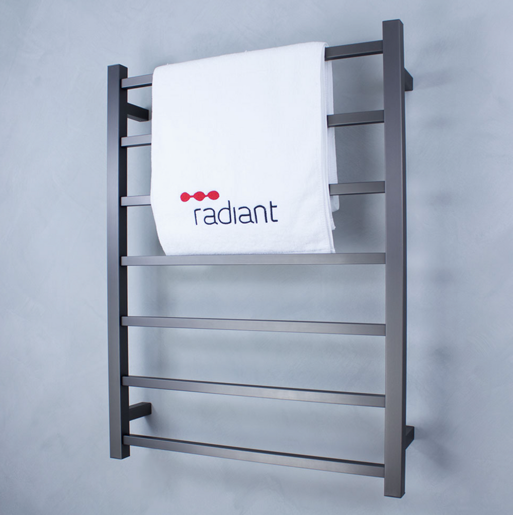 Radiant Heating Square Bars 240V Heated Towel Rails Gunmetal Grey 600 x 800