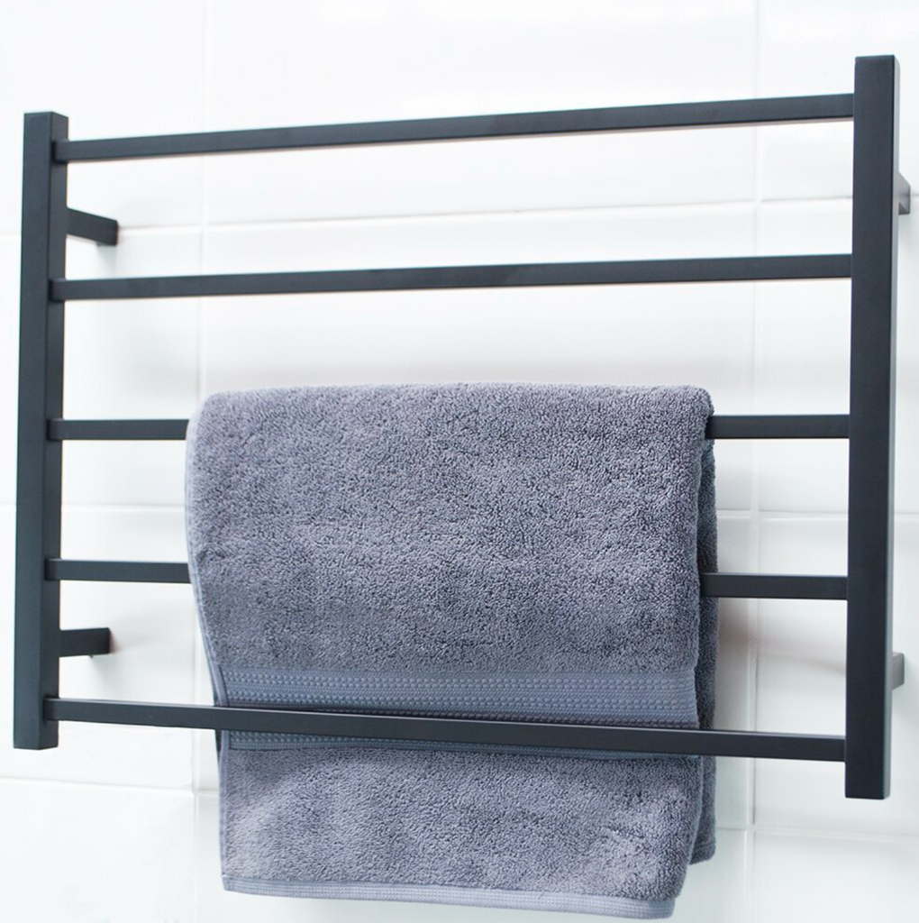 Radiant Heating Square Bars 240V Heated Towel Rails Matte Black 750 x 550