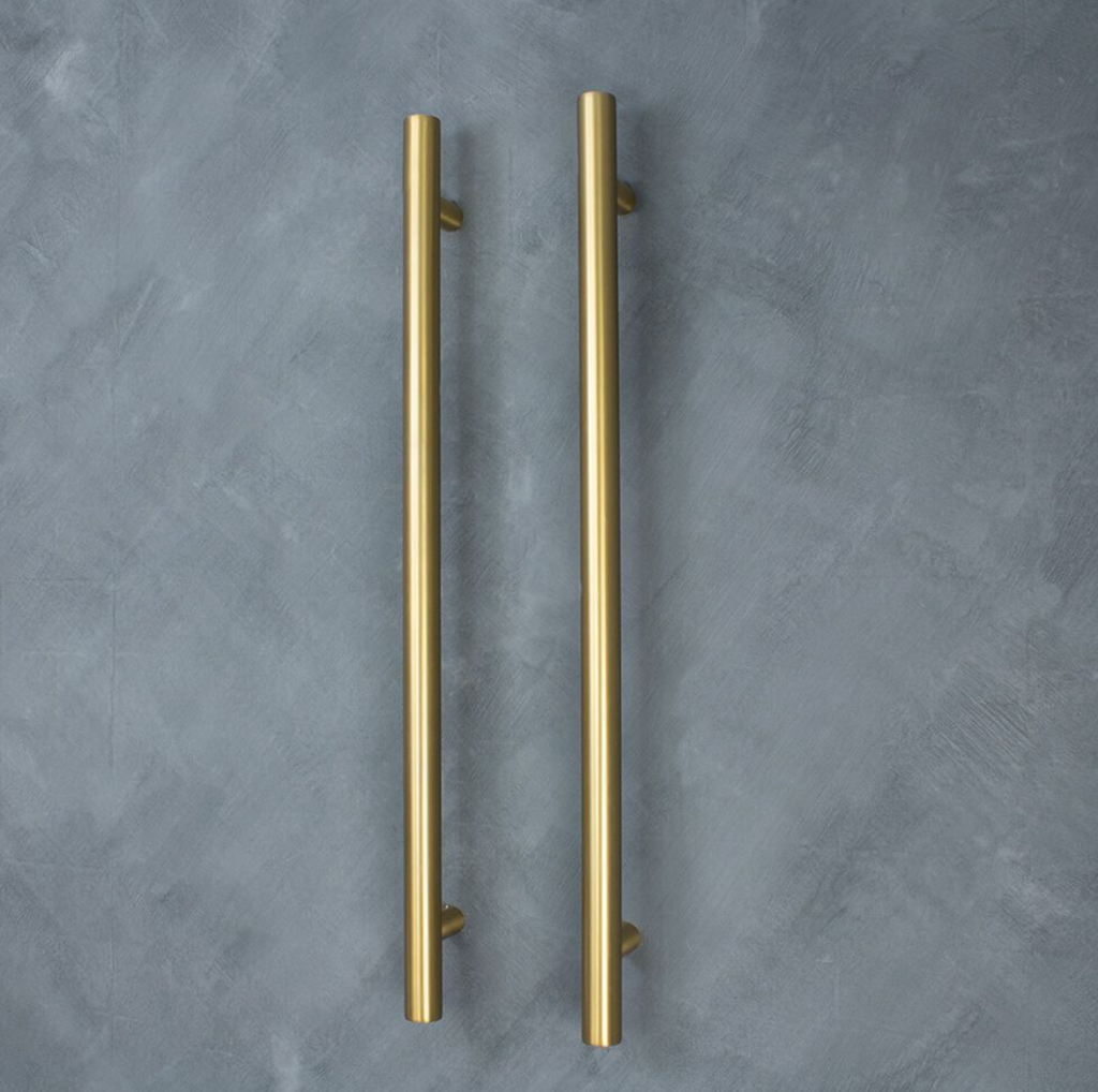 Radiant Heating Vertical Round Bars 12V Heated Towel Rails Brushed Gold 40 x 950