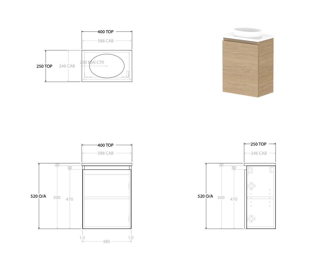 ADP Glacier Mini Wall Hung Compact Small Vanity - Pro
