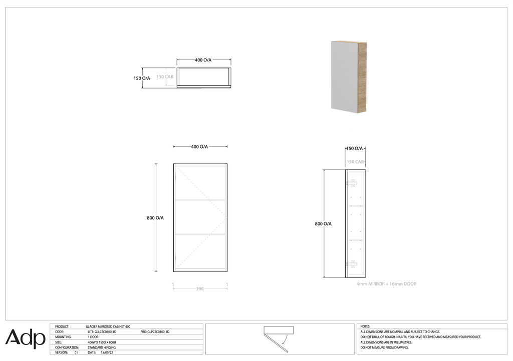 ADP Glacier Shaving Cabinet - Lite