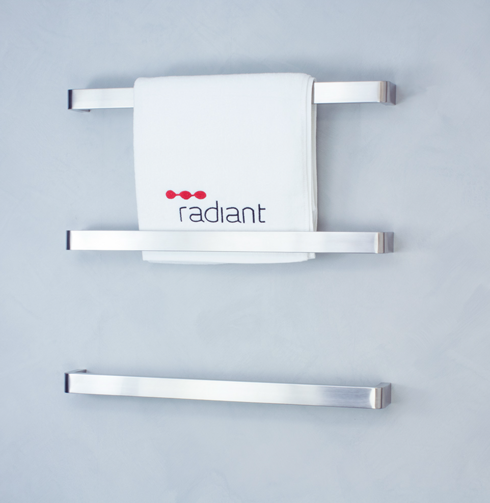 Radiant Heating Curved Edge Single Bar 12V Heated Towel Rail Brushed Satin 800