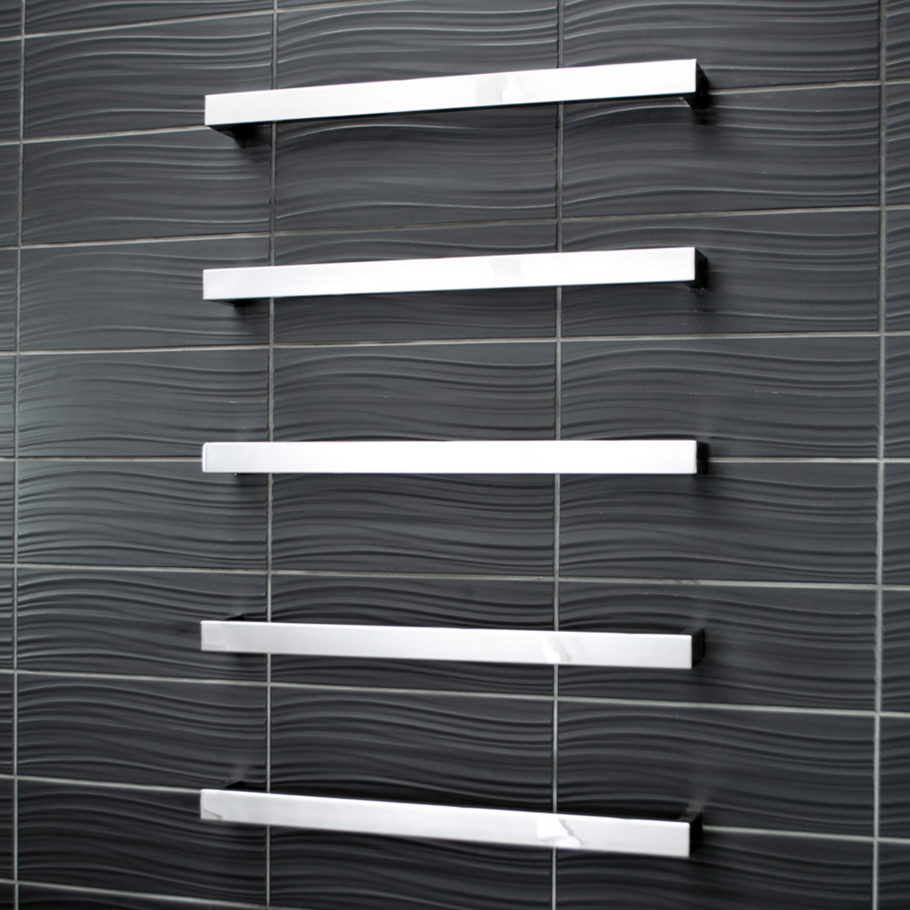 Radiant Heating Square Single Bar 12V Heated Towel Rail Brushed Satin 800