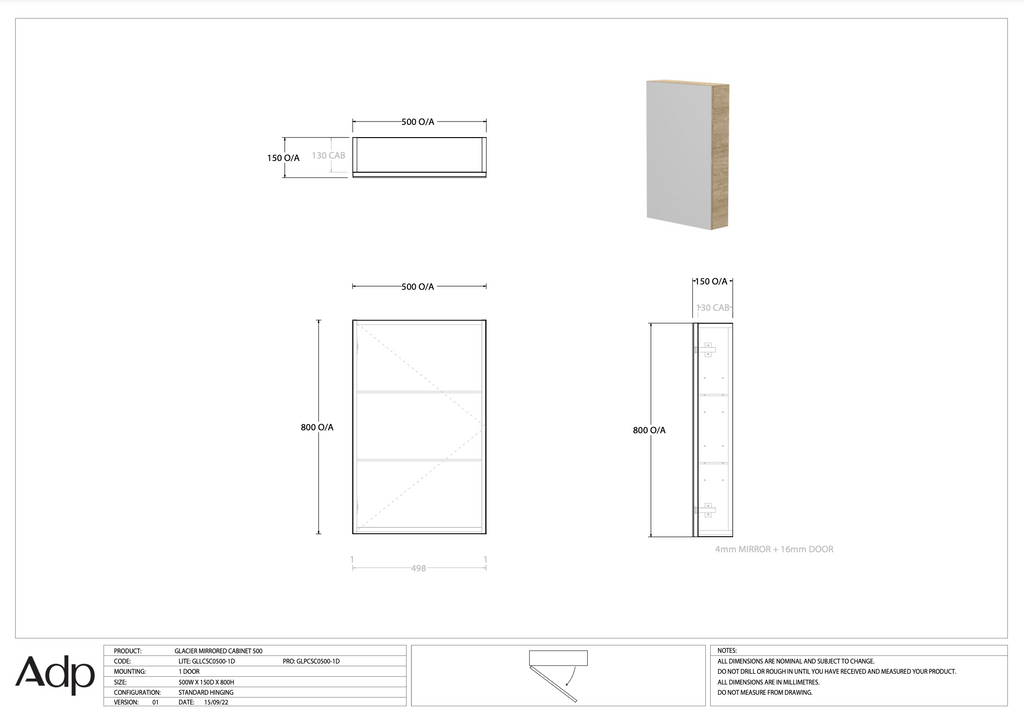 ADP Glacier Shaving Cabinet - Lite