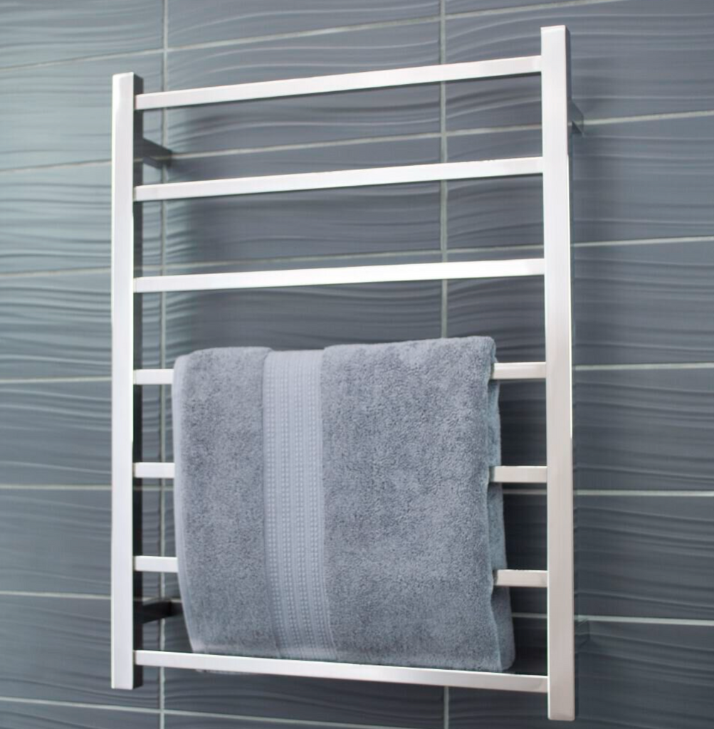 Radiant Heating Square Bars 240V Heated Towel Rails Brushed Satin 600 x 800