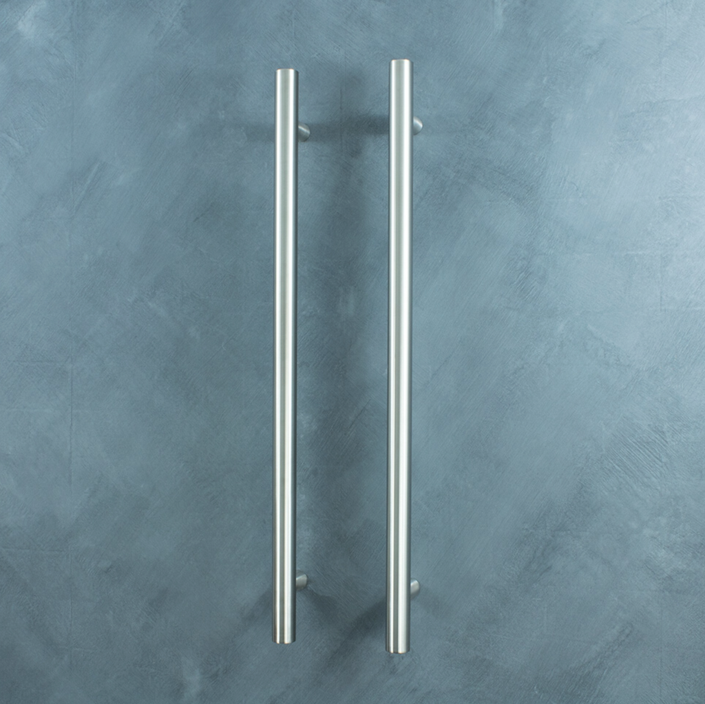 Radiant Heating Vertical Round Bars 12V Heated Towel Rails Brushed Satin 40 x 950
