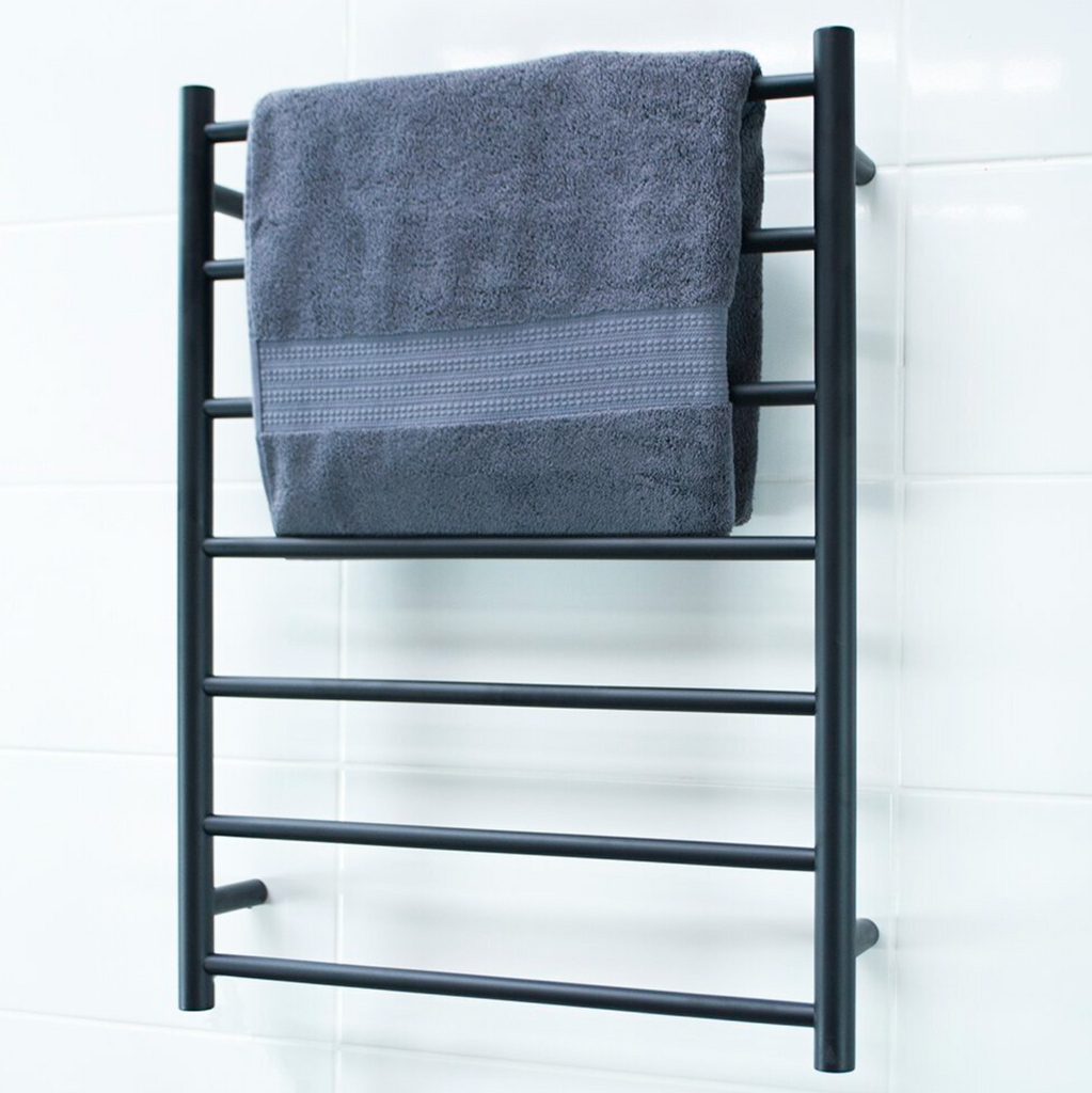 Radiant Heating Round Bars 240V Heated Towel Rails Matte Black 600 x 800
