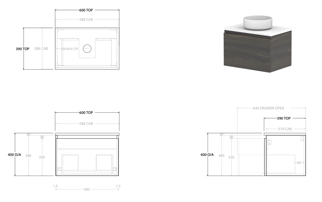 ADP Glacier Ensuite All Drawer Wall Hung Vanity - Pro