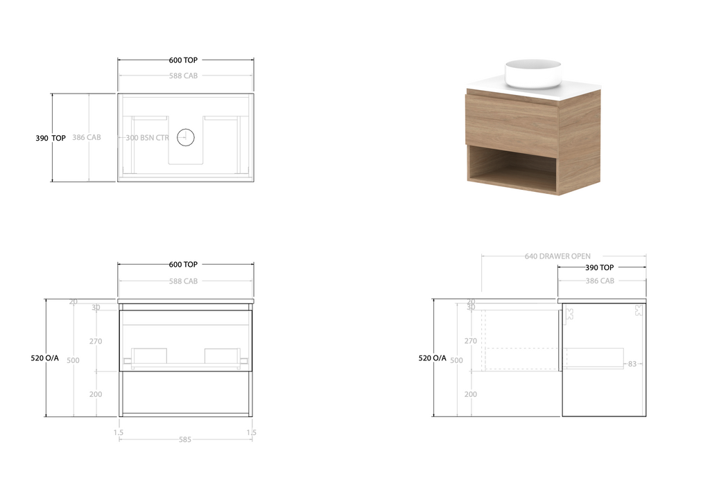ADP Glacier Ensuite Shelf Slim Wall Hung Vanity - Lite
