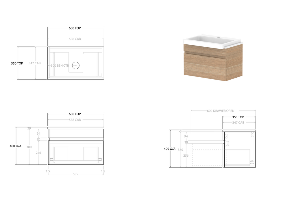 ADP Glacier Semi Recessed All Drawer Wall Hung Vanity Slim - Pro