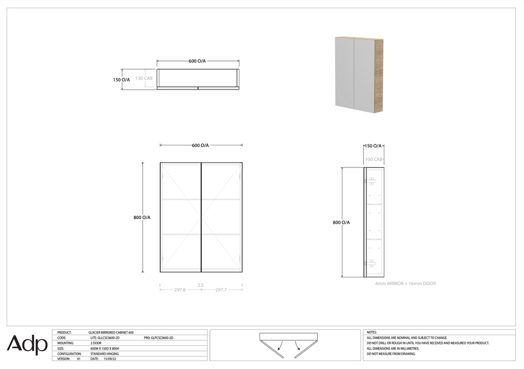 ADP Glacier Shaving Cabinet - Lite