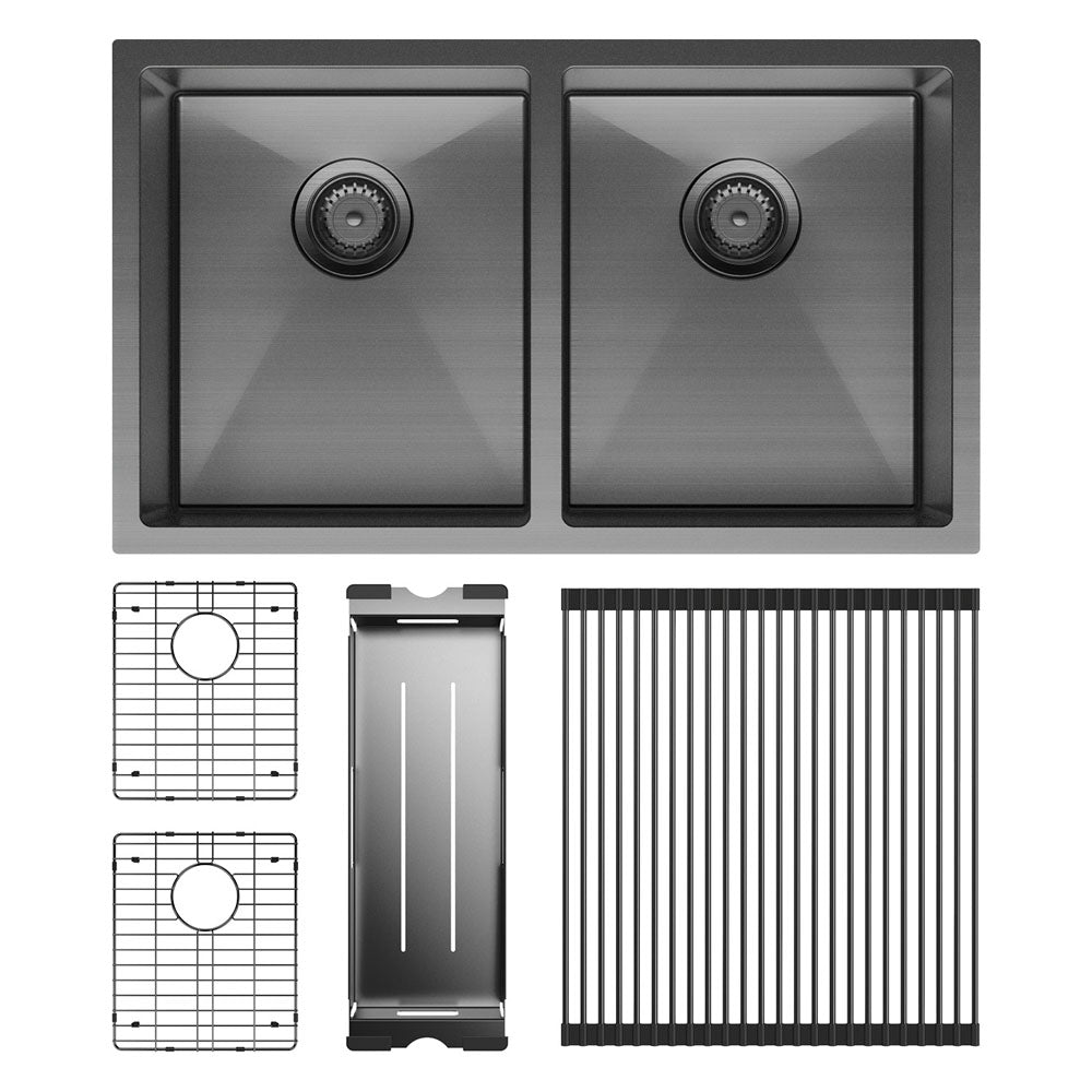 Fienza Hana 27L/27L Double Kitchen Sink, PVD Carbon Metal