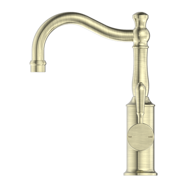 Nero York Basin Mixer Hook Spout - Aged Brass