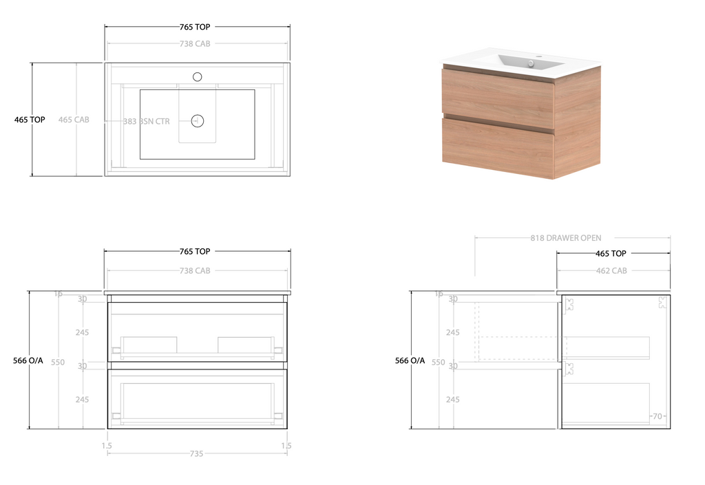 ADP Glacier All Drawer Twin Wall Hung Vanity - Lite