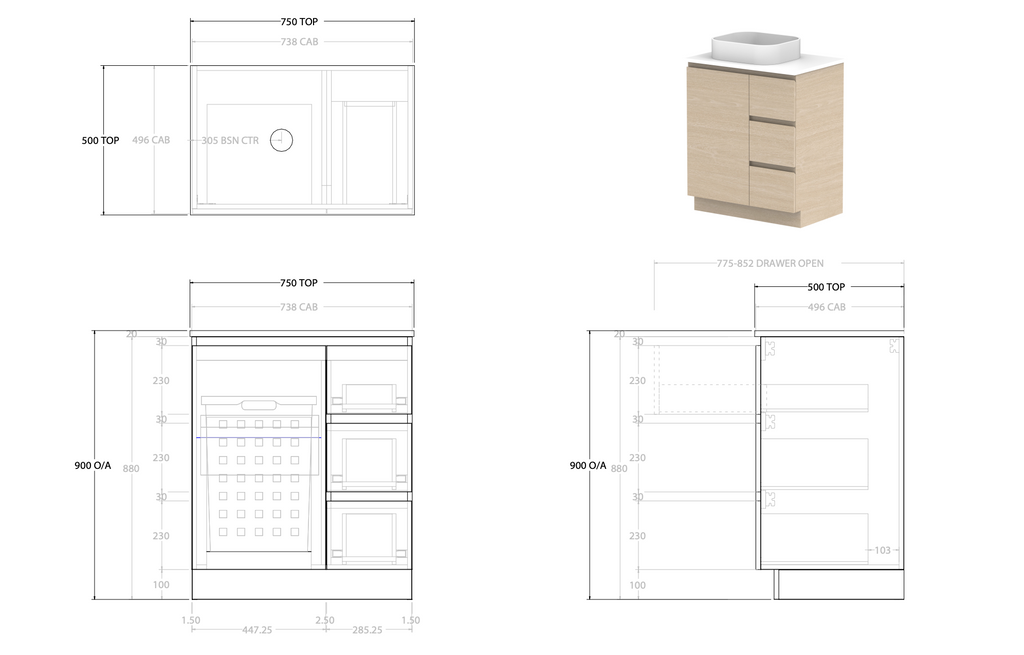 ADP Glacier Hamper Trio With Solid Surface Top - Lite