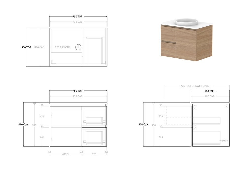 ADP Glacier Door and Drawer Twin Vanity with Solid Surface Top - Lite