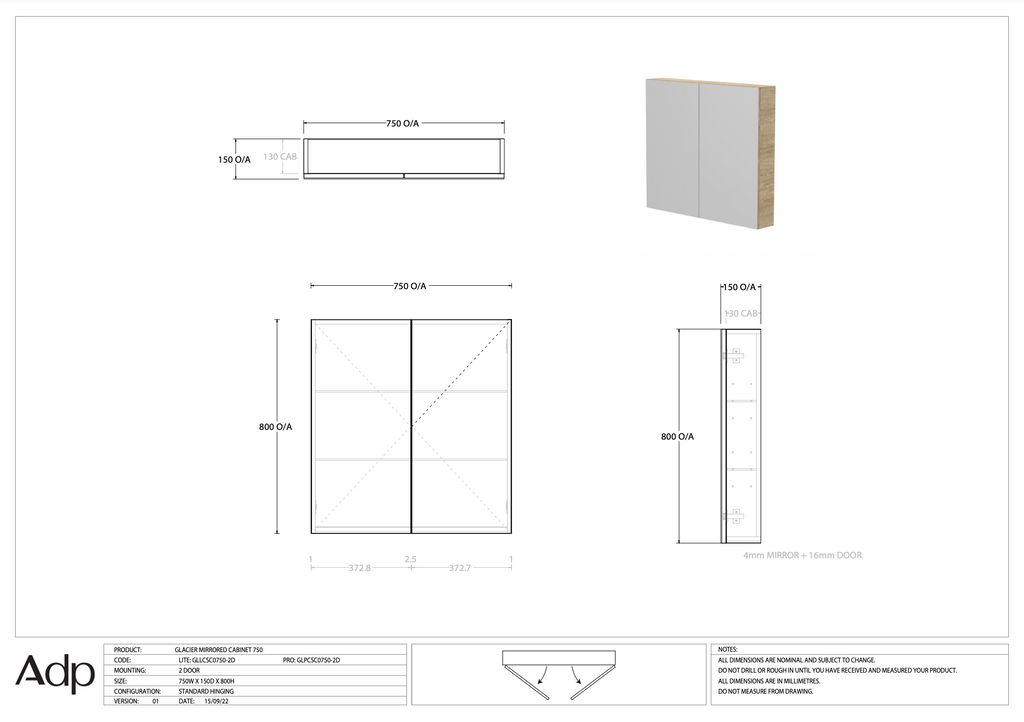 ADP Glacier Shaving Cabinet - Lite