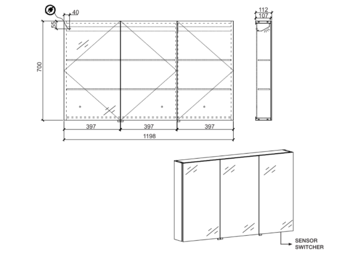 Belbagno LED Mirror Cabinet 1200mm - Wellsons