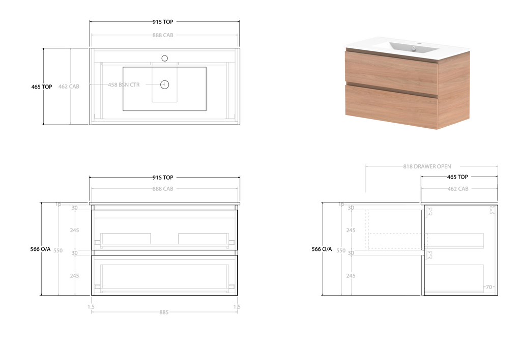 ADP Glacier All Drawer Twin Wall Hung Vanity - Lite