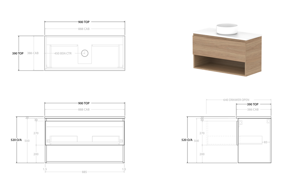 ADP Glacier Ensuite Shelf Slim Wall Hung Vanity - Lite