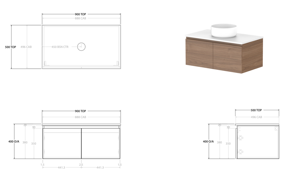 ADP Glacier Full Depth All Door Slim Wall Hung Vanity - Pro