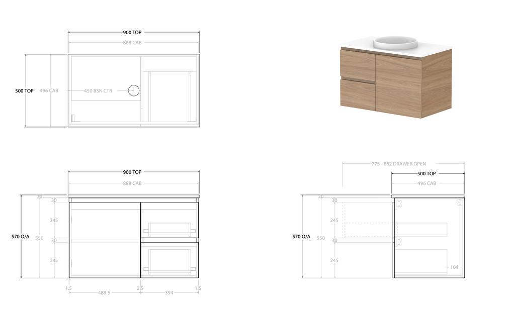 ADP Glacier Door and Drawer Twin Vanity with Solid Surface Top - Lite