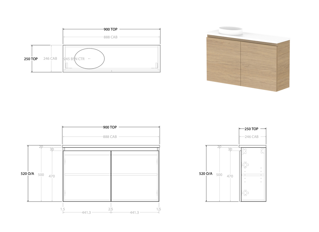 ADP Glacier Mini Wall Hung Compact Small Vanity - Lite