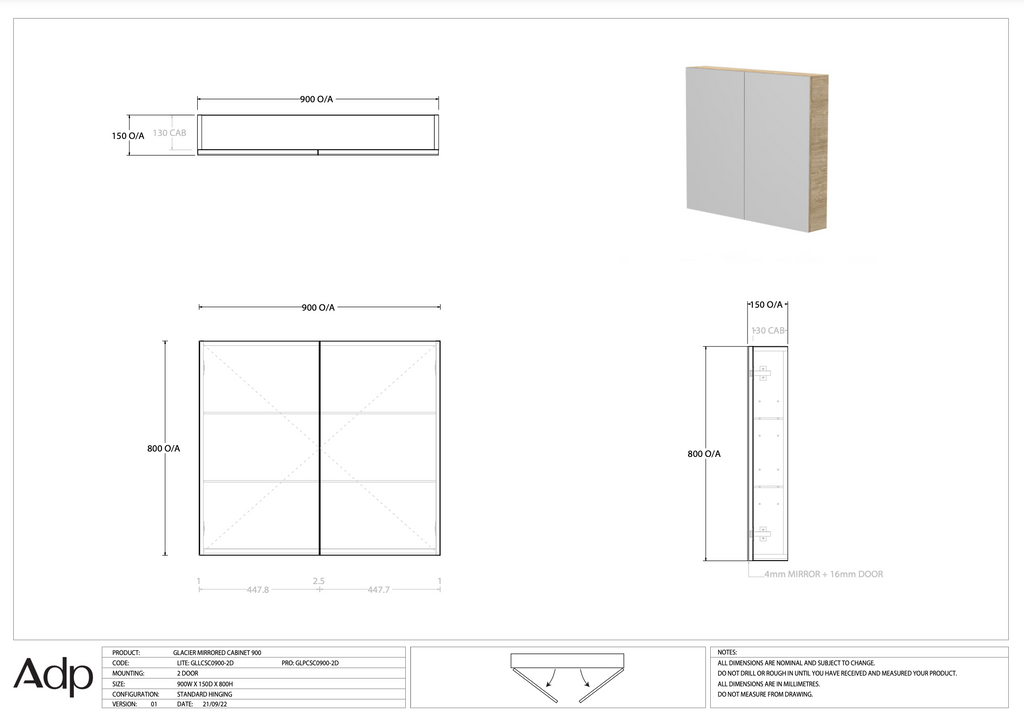ADP Glacier Shaving Cabinet - Lite