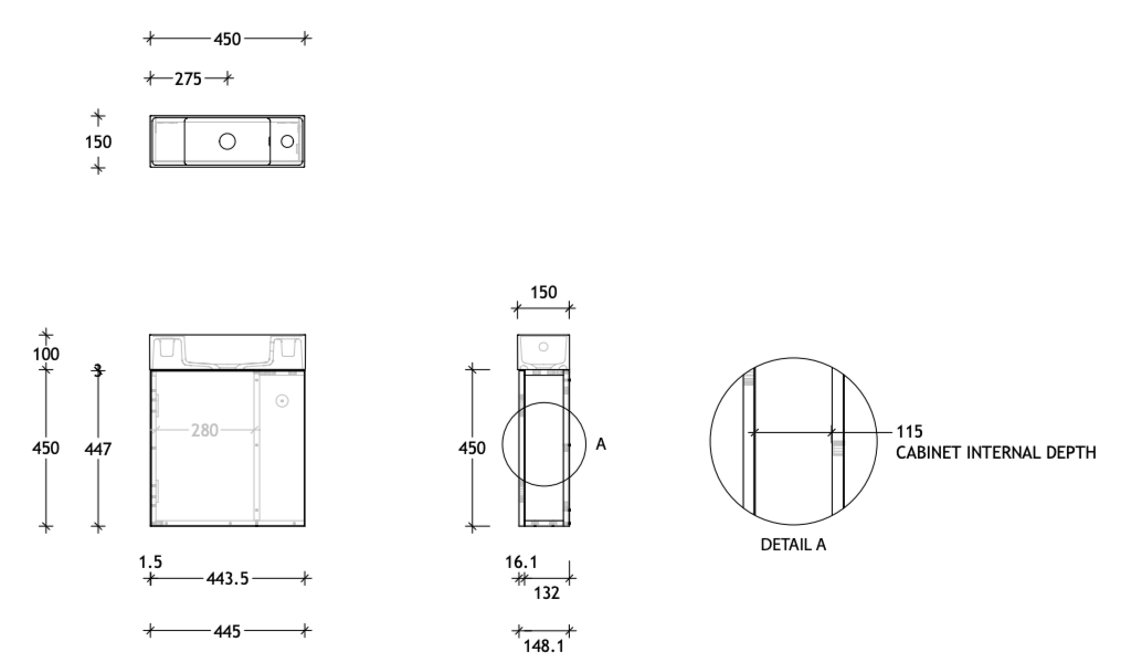 ADP Allie Wall Hung Compact Vanity 450mm - Wellsons