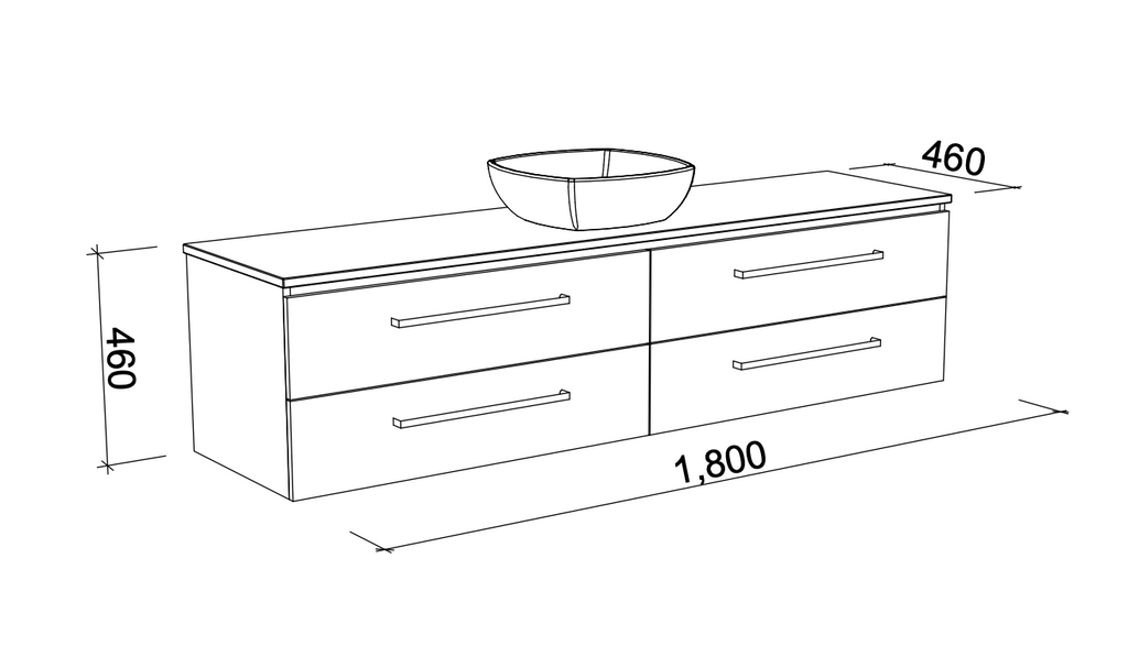 Timberline Ashton Wall Hung Vanity with Silksurface Top & Basin